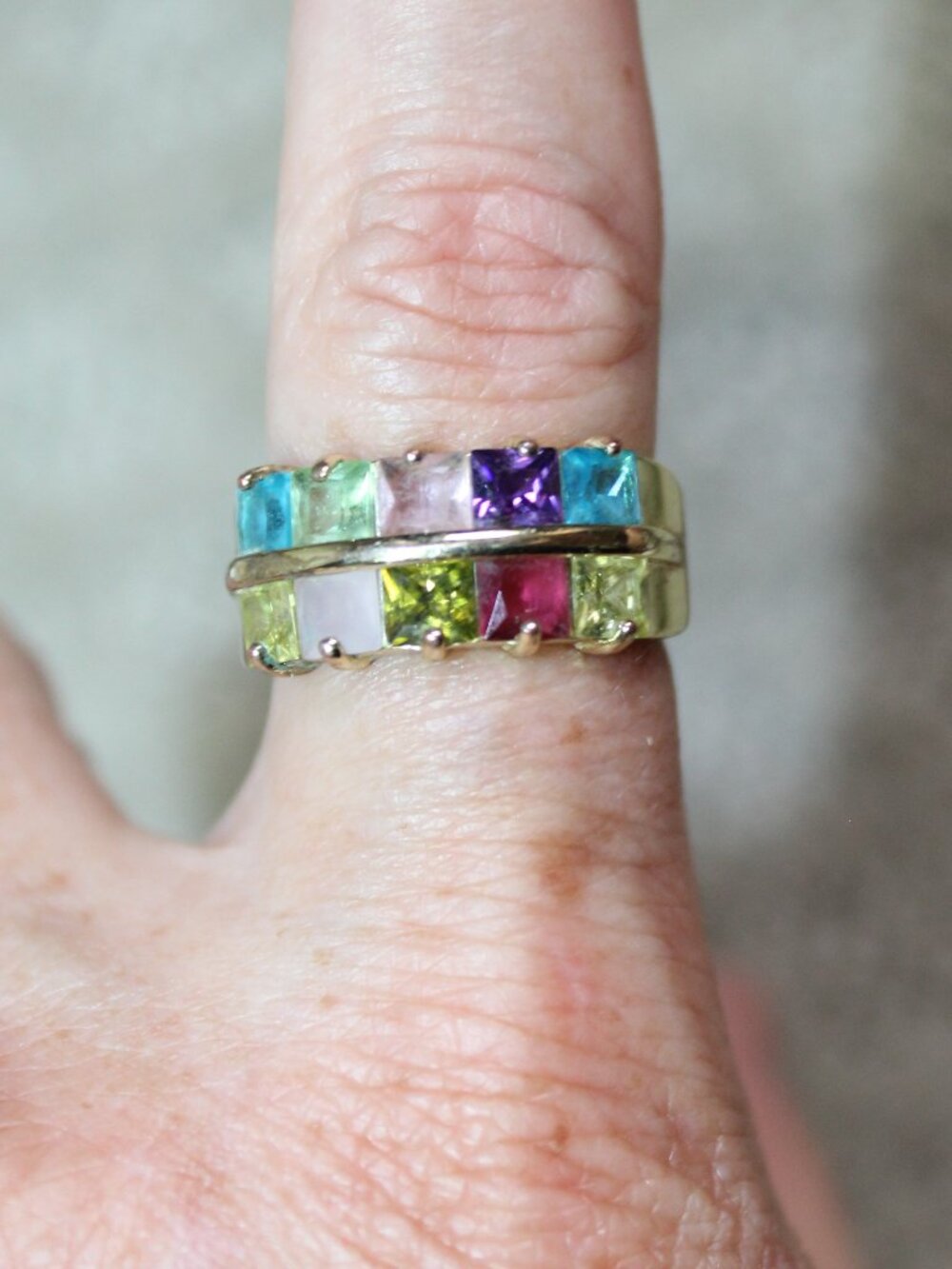 Gold-tone Size 7 Multi-colored Crystal Cocktail Ring